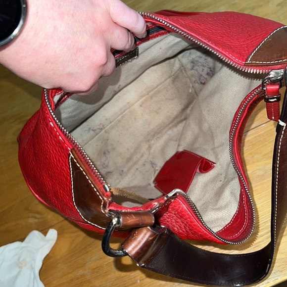Dooney & Bourke Red with Brown Leather Strap Boho Bag - Picture 7 of 11